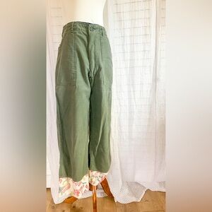 High-Waist Olive Green upcycled vintage Utility Trousers for Women